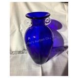 Cobalt blue glass vase, 10"H