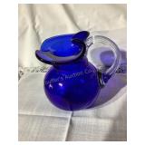Cobalt blue glass pitcher 7"