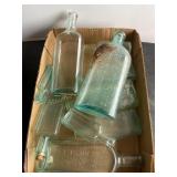 10  Green glass bottles, tallest 8.5"H