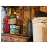 Contents of 1 shelf- wood, gas can, auto