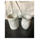 Marble vase & wine chiller, tallest is 6"