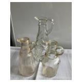 3 Glass glass bottles with/spouts, tallest is 6.5"