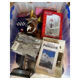 Misc trophies, Coca-Cola clock, stuffed animals,