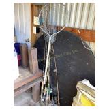 Misc. fishing poles & net
