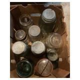 Green canning jars, zinc lids, quart & half gallon
