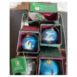 5 Christmas house hand painted glass ornaments