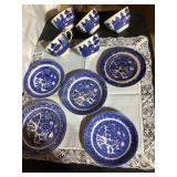 Misc. England willow pattern plates, saucers,