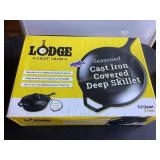 Lodge 3.2 qt. Cast iron covered deep skillet,