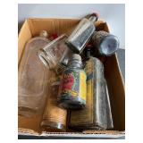 Bottle assortment, shoe polish, medicine, etc,