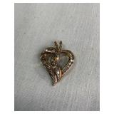 10k heart shaped pendant w/diamonds, 1"H, .14 oz.