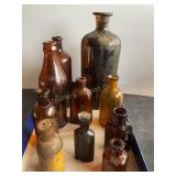 10 brown glass bottles, Washington DC, Ky, etc