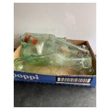 7 green glass bottles, medicine, etc tallest 9"