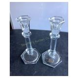 2 Crystal glass candlesticks, 8.5"H, New