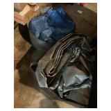 Galvanized tub & plastic crate w/2 tarps
