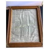 Framed Lancaster Intelligencer newspaper, July 3