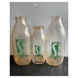 3 Superior Dairy Milk bottles, qts & pint