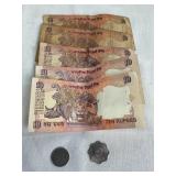 Foreign currency- five 10 rupees (India), 1966