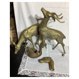 Brass lot,  deer, swan horse head, tallest 14"