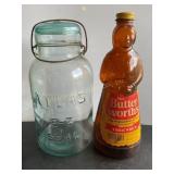 Atlas 1/2 gal jar/ lid, Mrs. Butterworth bottle,