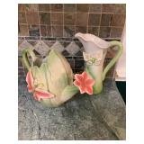 Vintage majolica butterfly pitchers, tallest is