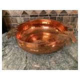 14" Vtg hammered copper bowl with brass leaves