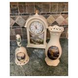 Thomas Kincaid pieces- clock, vase, bell, t