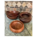 7 Vtg wooden bowls, 1 CA redwood