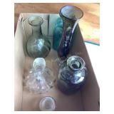Misc. glassware- bottles, vase, cruet, etc.