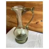 Vtg hand blown green glass picture, 8"