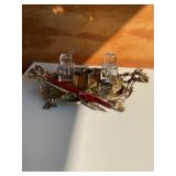 Brass inkwell and pen holder set 10 " long