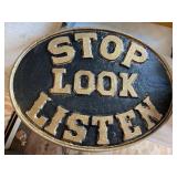 Stop look listen cast-iron plaque 14"x18ï¿½