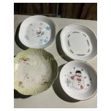 3 Corelle platers, bowl  & 1 unknown serving b
