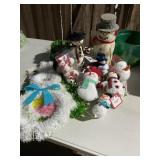 Holiday decor snowman rabbits, etc.