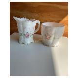 Milk Glass Astoria Rose creamer & Sugar bowl-(no