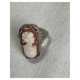 14kt white gold Ring w/shell cameo reversing to