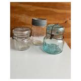3 jars, Ball, Atlas, Crown w/ lids