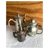 3 Pewter coffee/tea pots -Wallace, Gerhardi,