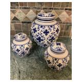 3 Illuminated decorative porcelain blue & white
