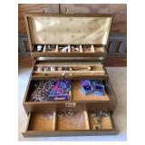Jewelry box w/costume jewelry-lapel pins,