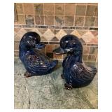 2 Blue ceramic ducks, 9"H