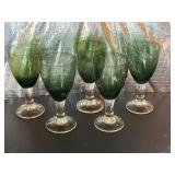 5 thick stemmed, green wine glasses 7"h