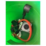 5 gal bucket w/ marking flags, electrical items,