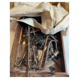 Misc lg safety pins, metal pick forks, cloth