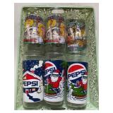 3 Pepsi glasses & 3 Flintstone glasses
