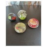 4 glass paper weights - floral, etc