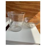 Glass 2 handle pitcher 7 1/2" tall & glass m