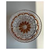 Bohemian glass bowl w/ amber accents, 7" d