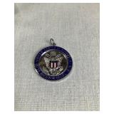 Sterling US bicentennial pendant, .9"D, .19 oz.