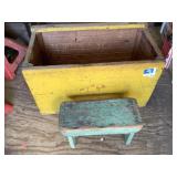 Wooden box, 24x12.5x14" & stool
