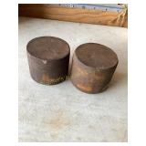 2 Vtg platform scale weights, 5-7 lbs. ?